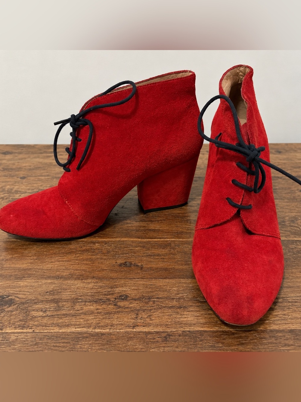 kate spade Red Suede Lace-Up Block Heel Ankle Booties